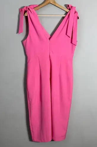 Julia Jordan V-Neck Tie Sheath Knee Length Dress Womens 12 Pink Bows Formal Chic