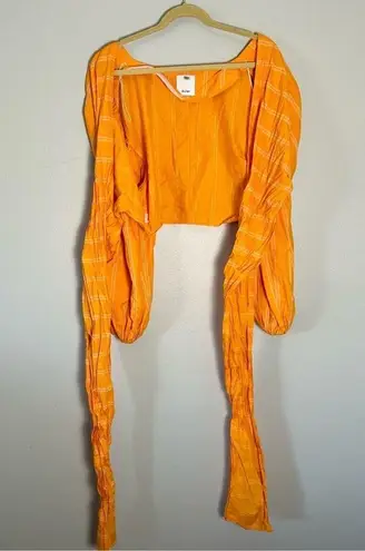 Acler Wyatt Exaggerated Long Puff Sleeve Tie Front Wrap Top Size 8 Orange