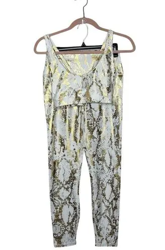 Carbon38 Gold Metallic Animal Snake Skin Print Athletic Leggings and Bra Sz L Size L