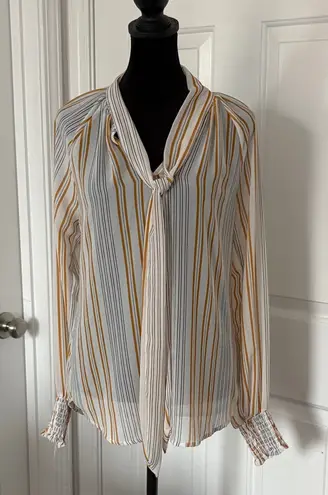 potter's pot White and Gold Striped Neck Tie Blouse