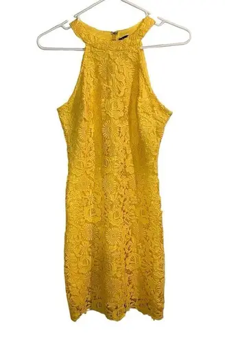 Lulus Yellow Love Poem Floral Crochet Lace Halter Sleeveless Dress Size Medium