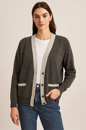 Jantzen Rare 1940s 1950s Deadstock Lambswool Cardigan Gray Contrast Trim M