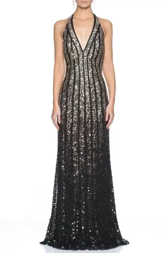 Aidan Mattox V-Neck Sequined Night Dress Gown Prom