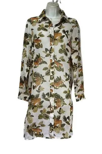 Live 4 Truth Women's Semi Sheer Tiger Print Long Sleeve Blouse Size S