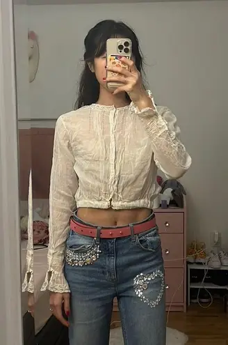 Vintage edwardian lace edgaed blouse Size XS