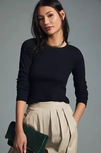 Anthropologie Maeve Long-Sleeve Ribbed Baby Tee Black