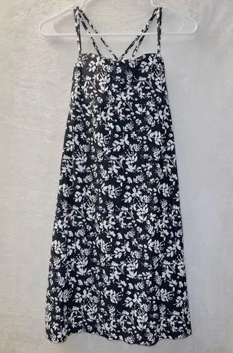 Krimson Klover Black Floral Print Criss Cross Strap Athletic Dress Swim Cover Up Size XS