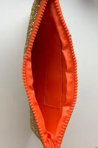 Gold glitter clutch with rhinestones