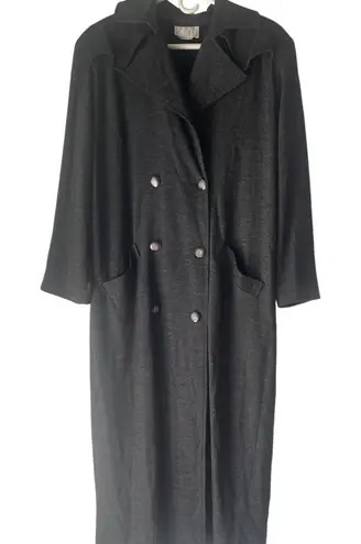 Ten Eleven Vintage 90s Size XL 70% Wool Grey Double Breasted Trench Coat Gray