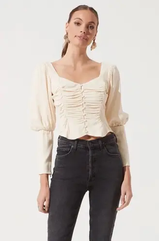 ASTR The Label Renaissance Cream Button Front Balloon Sleeve Top Size Small
