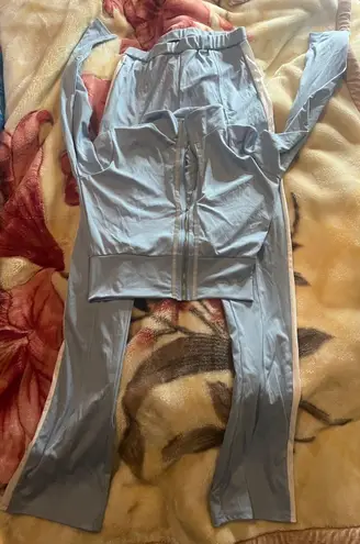 1X Baby Blue Zip Up Polyester Sweat Suit Size L