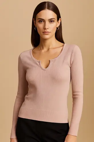 Aura Soft Ribbed Long Sleeve Top in Blush Pink Size Small