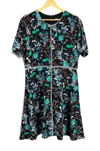 The Kooples Black Floral Print Silk Dress Short Sleeve Size Large
