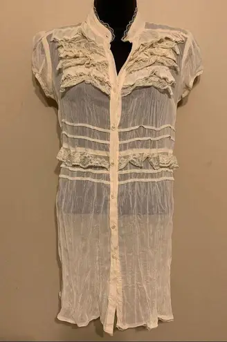 Cream Lace Frilly Tunic Blouse White Size M