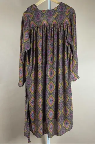 Hazel Large Boho Aztec Flowy Loose Dress Pleat V Neck Swim Cover Vacation Summer Brown