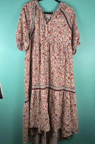 Wonderly Floral Boho Maxi Dress XL | Puff Sleeve Button Front Tiered Peasant Dre