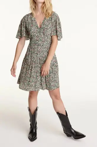 The Kooples Women's Short Floral Printed Bell Sleeve Dress Size 2 Tiered