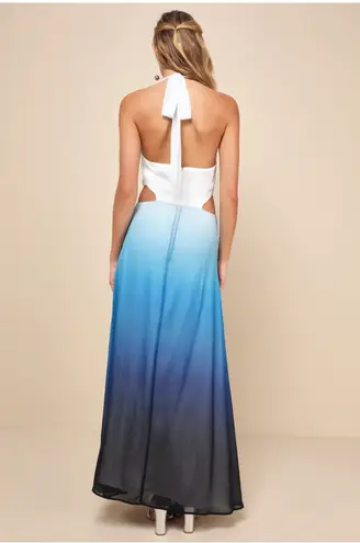 Lulus Blue Ombre Twist-Front Halter Maxi Dress