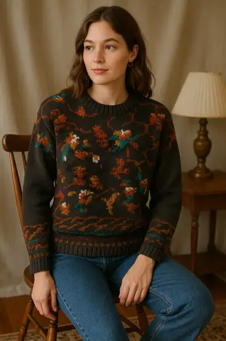 Reference Point Vintage Floral Knit Sweater Size Large