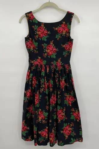 Vintage 1960s Fit N Flare A Line Dress Floral Print Sleeveless Womens XXS