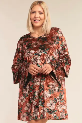 Love Riche Floral Rust Velvet Long Sleeve Dress Plus Size 1X