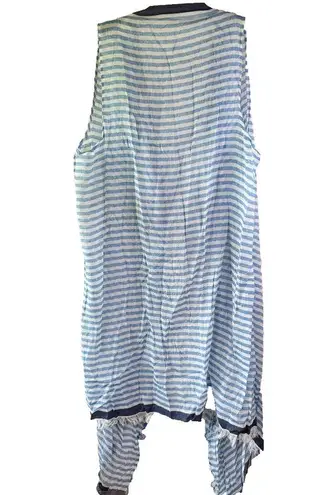 Randi & Will Long Open Cardigan Blue & White Stripe Women's One Size Sleeveless