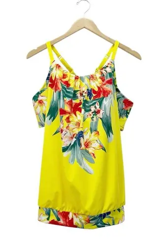 Cacique NWT SWIM by Yellow Floral Blouson Tankini & Bikini Bottom Set Size 14/16