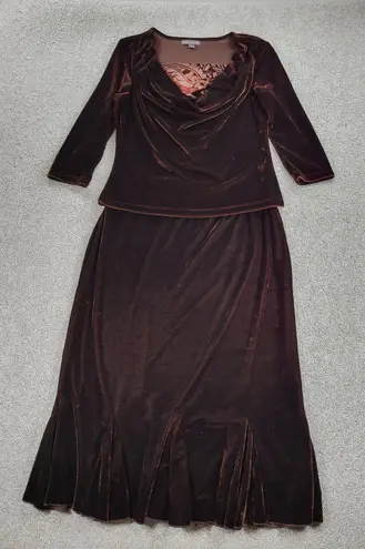Vtg Susie Couture Velvet Skirt Set Womens L Brown Paisley Cowl Neck Whimsigoth Size L