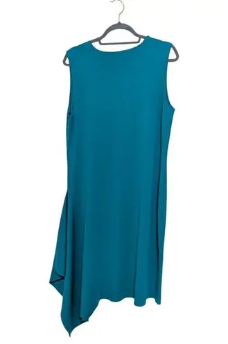 J Peterman Asymmetrical Hem Midi Dress Teal Blue Sleeveless Ruffle Womens Medium