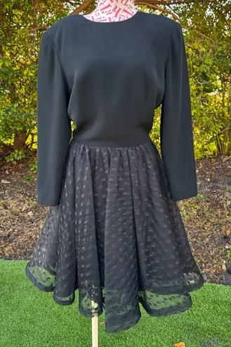 Bill Blass Vintage 1990s Evening Black Cocktail Dress Polka Dot Skirt Size 8