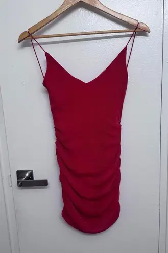 Hello Molly  red shimmer ruched sleeveless mini dress