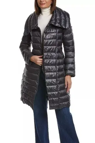 via spiga Asymmetrical Belted Puffer Coat Women's Medium Blue Winter Jacket