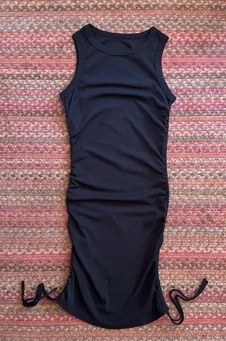 BLACK BASIC RIBBED RUCHED TIE BOTTOM TANK DRESS Size M