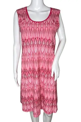 prAna Dress Women Medium Pink Feather Print Fit & Flare Open Back Casual Outdoor