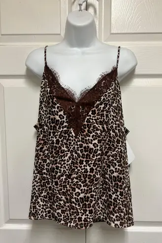 Melrose and Market Leopard Print Lace Trim Camisole Top