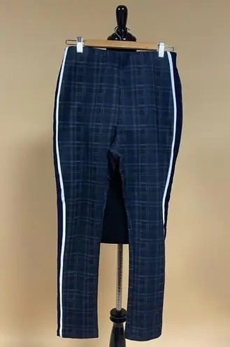 Lea & Viola 🛍️ High Rise Navy Blue Plaid Tapered Skinny Stripe Pants Size S