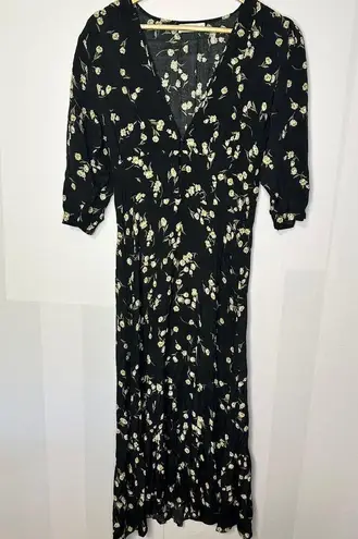 Flynn Skye Elsie Black Tulip Floral Midi Maxi Boho Dress Women's Medium