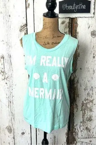 Fifth Sun  I’m Really a Mermaid Graphic Teal muscle tank