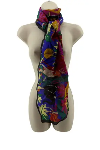 Vintage Mamudpur 80s Rainbow Jungle Silk Scarf Elephant Big Cat Floral Full Moon