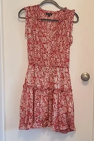 Dear John Size Large Tiered Dress Ruffle Shimmer Paisley Sleeveless Red