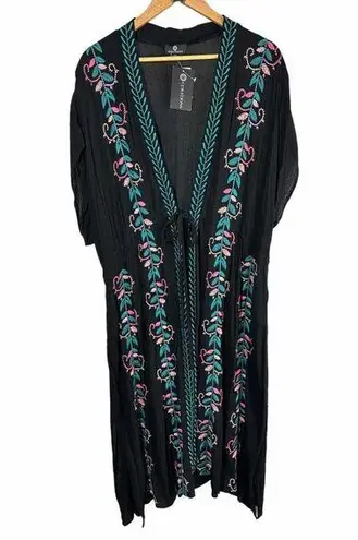 Curations Embroidered Gauze Kaftan Swim Coverup Black Size P1X