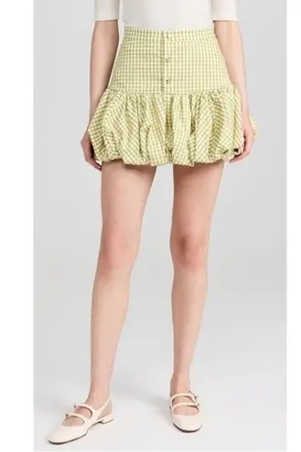 NWT CAROLINE CONSTAS Green White Gingham Checkered Reina Bubble Mini Skirt S