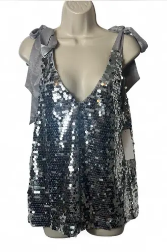 Aura Sequin Shoulder Tie Tank Top