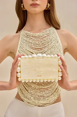Cult Gaia Eos Beaded Acrylic Box Clutch in Pearl Woth Box Womens Ball Bag