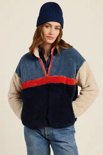 Trovata Birds of Paradis Casey Bluestone Sherpa Pullover Fleece Sweatshirt Blue Size M