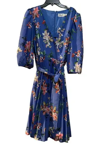 Eliza J  Pleated Faux Wrap Dress In blue size 12p