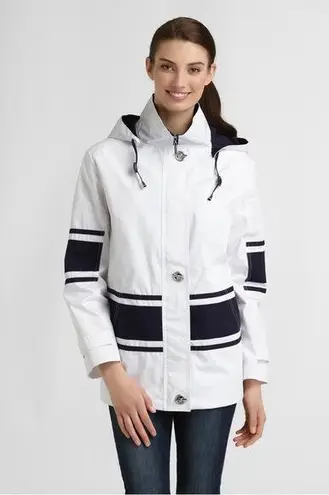 Mackintosh New England Poplin Nautical Rain Jacket Blue White Striped Medium