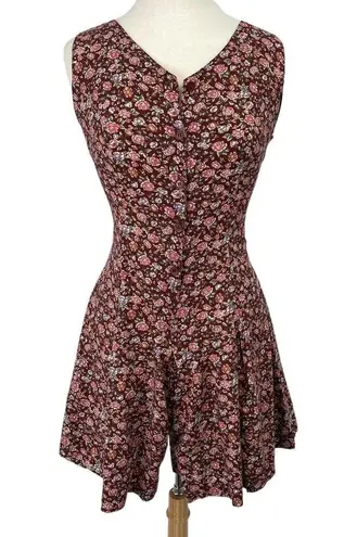 Vintage Sostanza Romper Ditsy Floral Button Front Mini Dress Burgundy Womens M Size M
