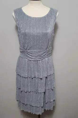 Connected Apparel silver plisse tiered midi dress size 12