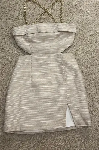 Runaway Clothes Gold and White Striped Side Cutout Mini Dress